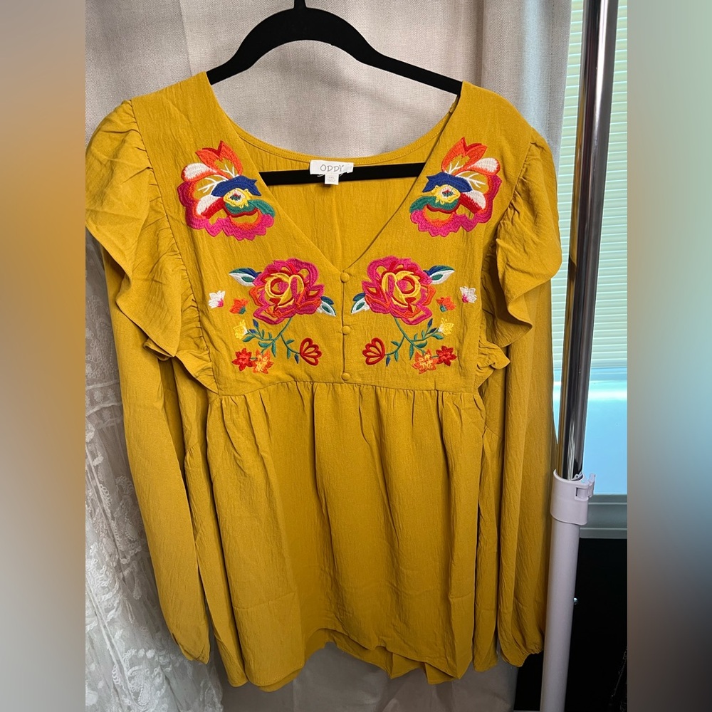 Oddi Mustard Floral Embroidered Top 1x